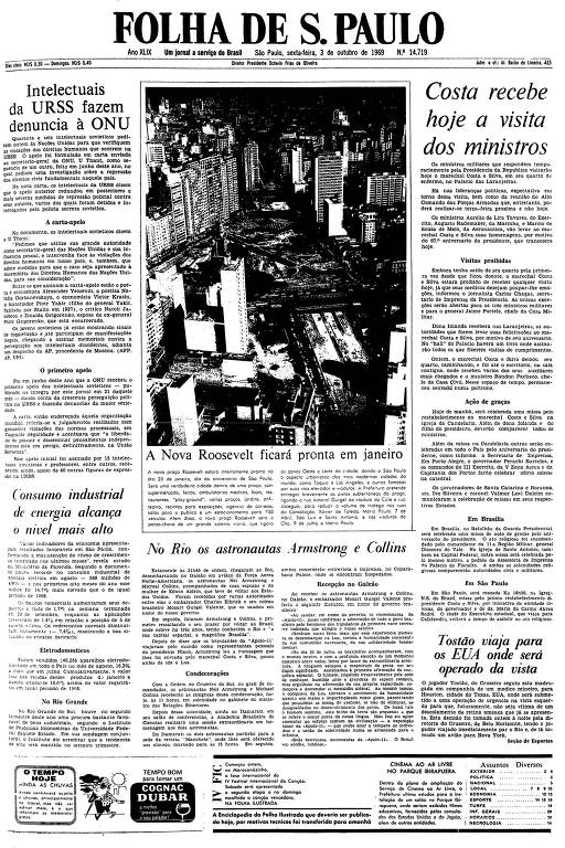 Primeira página da Folha de S.Paulo de 3 de outubro de 1969