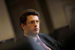 Brazil's Environment Minister Ricardo Salles looks on during an interview with Reuters in Brasilia