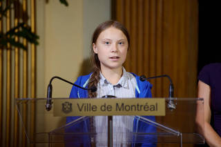 Climate change teen activist Greta Thunberg receives the key to the city from Montreal Mayor Valerie Plante