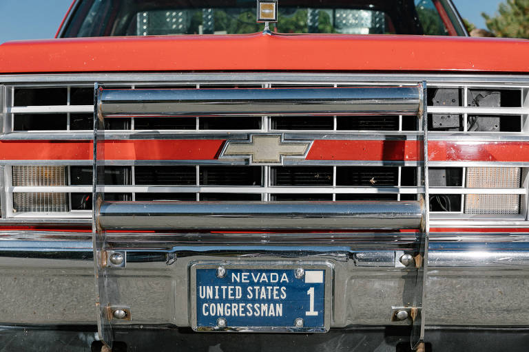 O caminhão do congressista republicano Mark Amodei, estacionado no Reno
