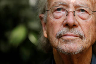 Austrian author Peter Handke, winner of the 2019 Nobel Prize in Literature, poses in his house in Chaville