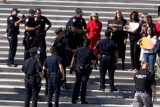 Jane Fonda is seen being arrested during a climate change protest in Washington