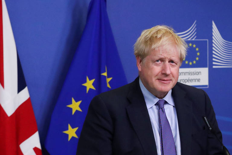 O primeiro-ministro do Reino Unido, Boris Johnson, durante entrevista coletiva em Bruxelas
