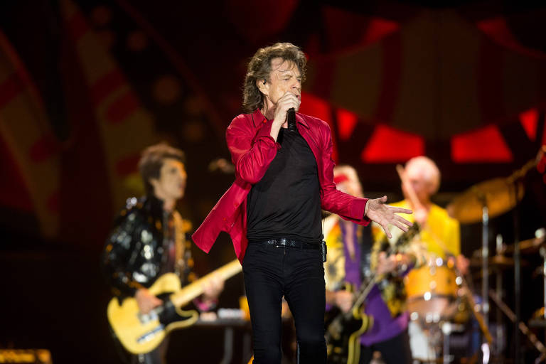 O vocalista Mick Jagger, da banda inglesa Rolling Stones, em show no Rio de Janeiro
