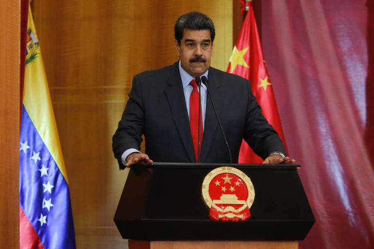 Ditador da Venezuela, Nicolás Maduro fala em cerimônia de comemoração dos 70 anos da República Popular da China, em Caracas, em 2 de outubro de 2019. 