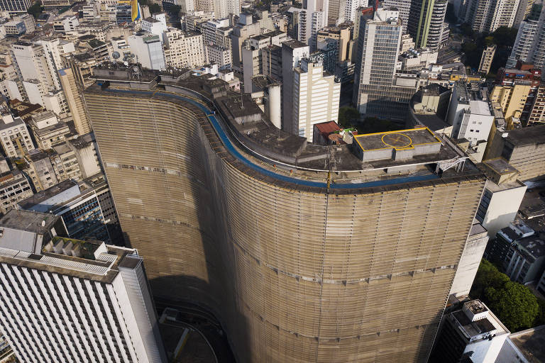 Restauro do Edifício Copan. Vista  aérea do  Edifício Copan no centro de São Paulo