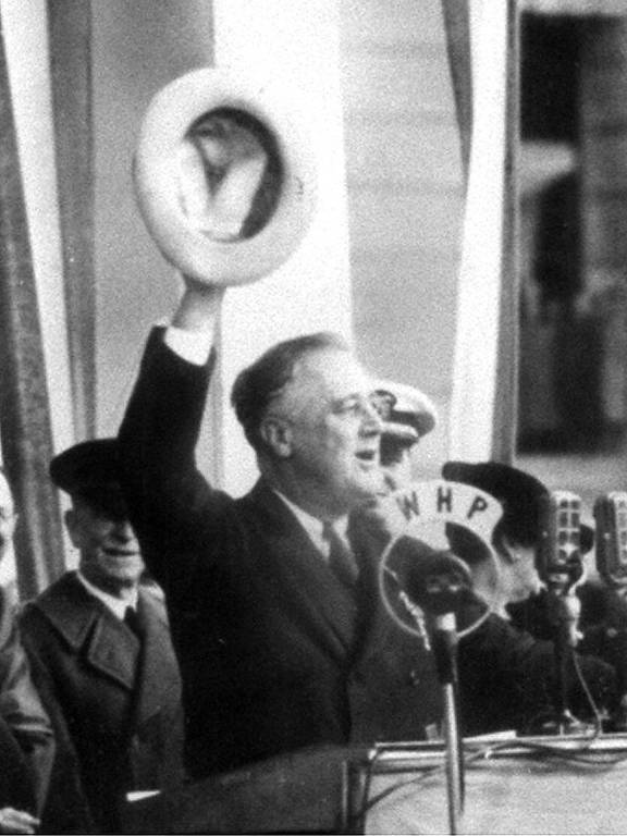O presidente Franklin Roosevelt, dos Estados Unidos, em campanha para sua reeleição.