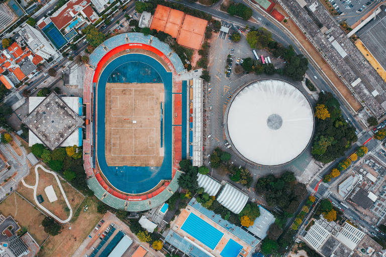 Vista aérea do Conjunto Desportivo Constâncio Vaz Guimarães, onde fica o ginásio do Ibirapuera, em São Paulo