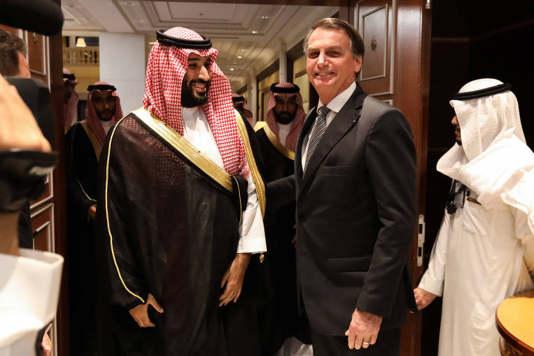 O presidente da República, Jair Bolsonaro, durante o encontro com sua Alteza Real, Mohammed bin Salman, príncipe herdeiro do Reino da Arábia Saudita