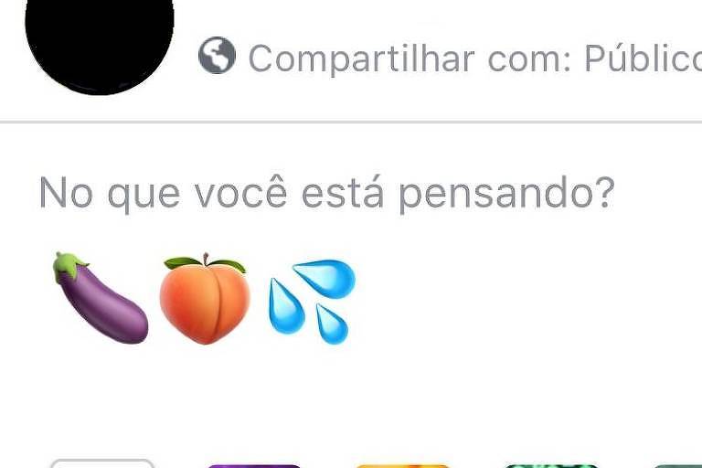 Emojis de berinjela, pêssego e gotas