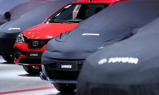 FILE PHOTO: Toyota cars are pictured during the Salao do Automovel International Auto Show in Sao Paulo