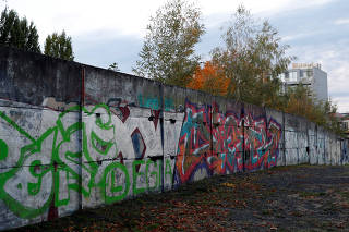 A section of Wall is pictured at the Berlin Wall memorial on Bernauer Strasse in Berlin
