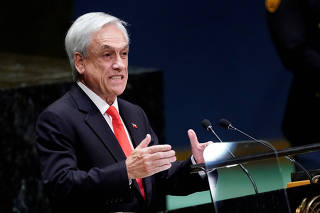 FILE PHOTO: Chile's President Sebastian Pinera addresses the 74th session of the United Nations General Assembly at U.N. headquarters in New York City, New York, U.S.