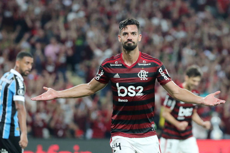 Pablo Marí na vitória do Flamengo sobre o Grêmio, na Libertadores
