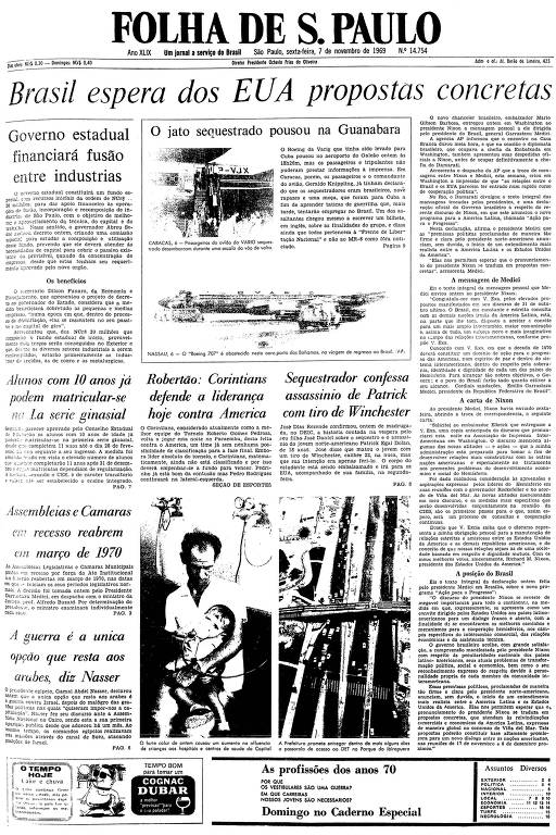 Primeira página da Folha de S.Paulo de 7 de novembro de 1969