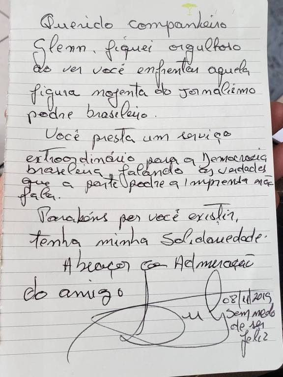 Lula manda carta a Glenn Greenwald
