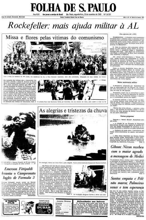 Primeira página da Folha de S.Paulo de 10 de novembro de 1969