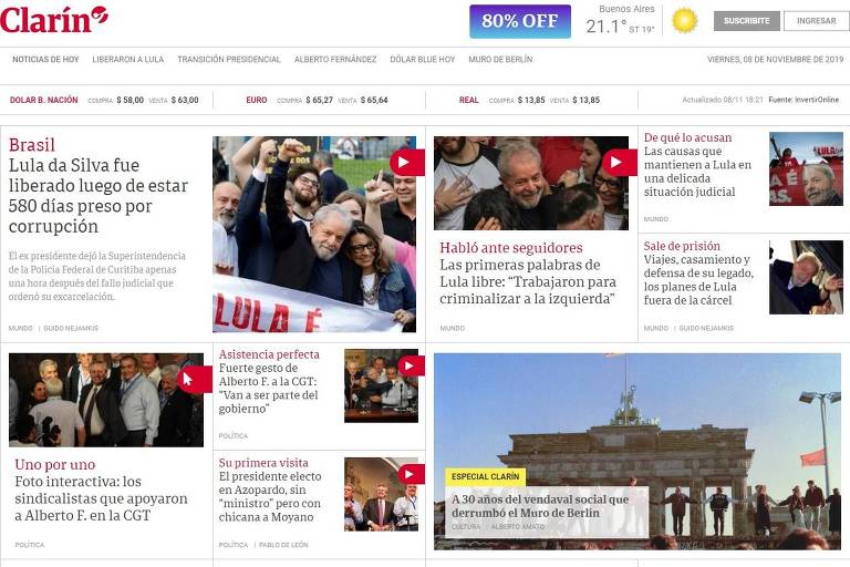 Jornal argentino Clarín repercute libertação do ex-presidente Lula