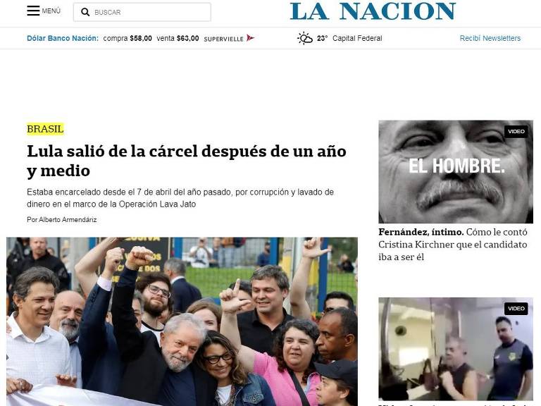 Jornal argentino La Nación repercute libertação do ex-presidente Lula