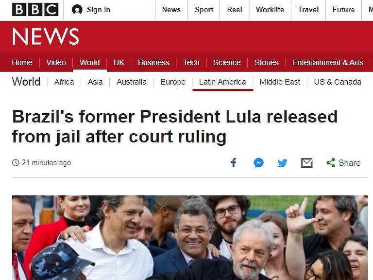 Rede britânica BBC repercute libertação do ex-presidente Lula
