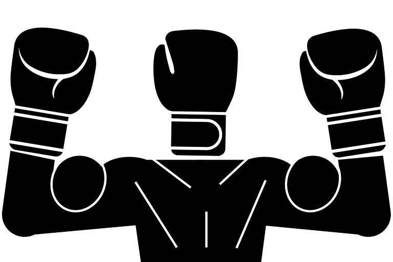 Ilustração mostrando boxeador com uma terceira luva no lugar da cabeça