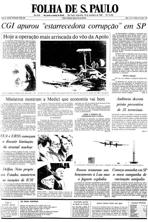 Primeira página da Folha de S.Paulo de 18 de novembro de 1969