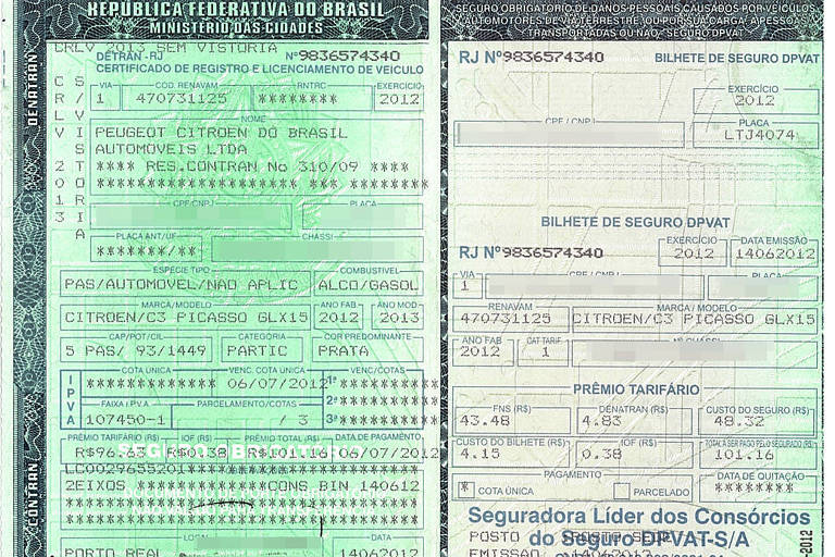 Modelo do Certificado de Registro de Licenciamento de Veículos