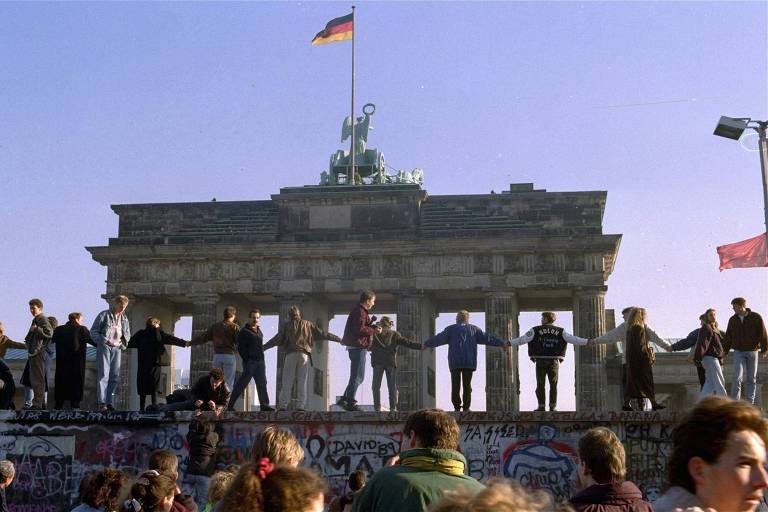 Comemoração da Queda do Muro de Berlim no Portão de Brandenburgo, em Berlim