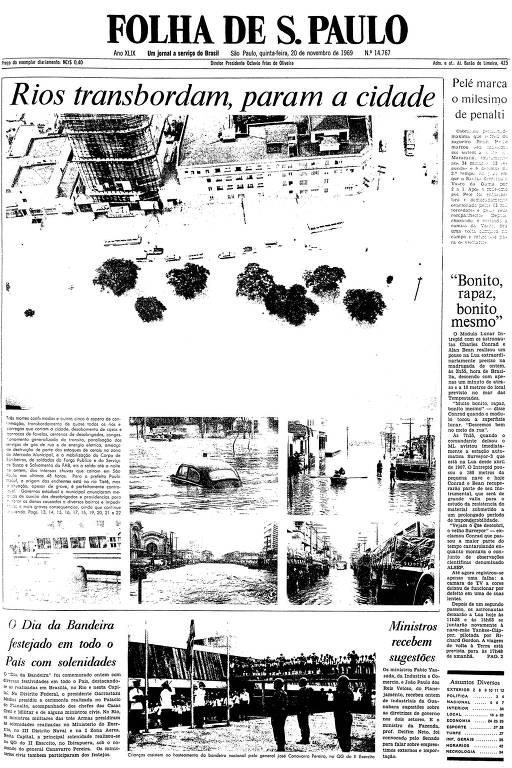 Primeira página da Folha de S.Paulo de 20 de novembro de 1969