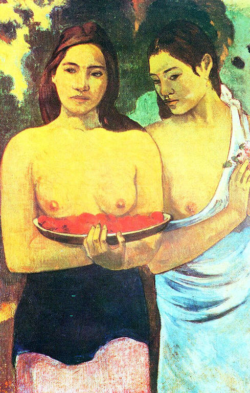 A obra 'Duas Taitianas com Flores e Mangas', óleo sobre tela do pintor Paul Gauguin de 1899