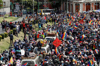Supporters of former Bolivian President Evo Morales take part in a protest, in La Paz