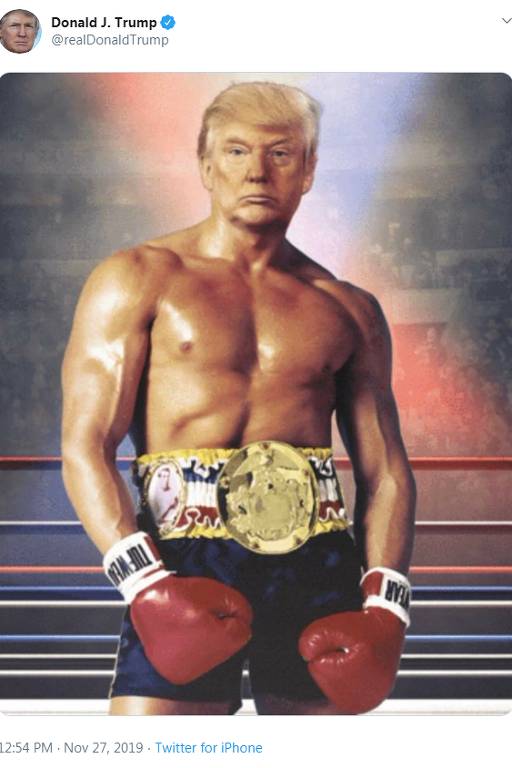 montagem de rocky balboa com a cara de Donald Trump