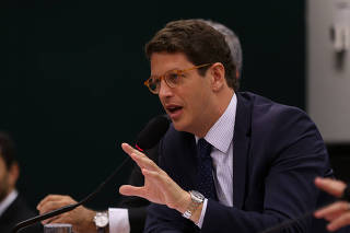 O ministro do Meio Ambiente, Ricardo Salles, durante audiência pública na Câmara