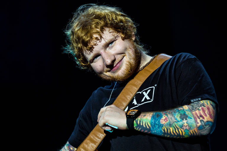 O cantor britânico Ed Sheeran durante show em São Paulo