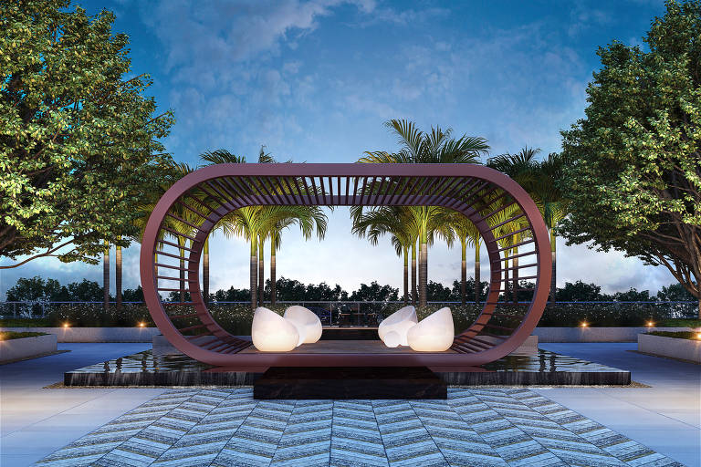 Perspectiva da praça central do empreendimento Cyrela Mond, na Vila Leopoldina