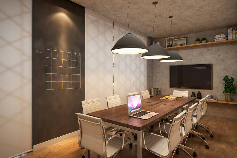 Perspectiva do espaço para home office do Ybirá, na Vila Madalena