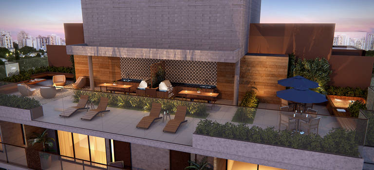 Perspectiva do rooftop do empreendimento Ybirá, na Vila Madalena