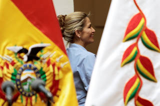 Bolivia's interim President Jeanine Anez is seen during a ceremony at the presidential palace in La Paz