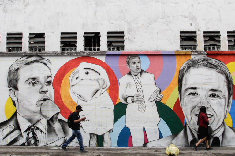 Vista do grafite feito pelo artista plástico Paulo Terra em homenagem a Gugu Liberato