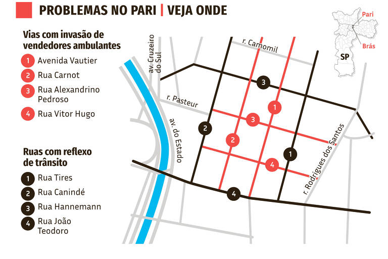 mapa da matéria sobre comércio popular no pari e no brás do dia 11 de dezembro