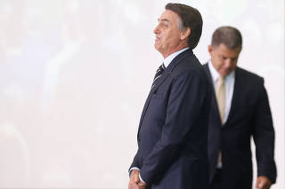 Brazil's new President Jair Bolsonaro attends the handover ceremony for Government Secretary, Gustavo Bebianno at the planalto Palace in Brasilia