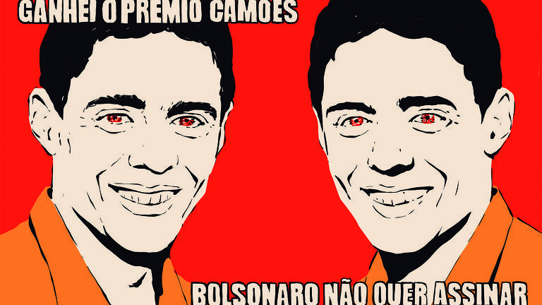 Meme mostra dois retratos justapostos do Chico Buarque sorrindo com as frases "Ganhei o prêmio Camões" e "Bolsonaro não quer assinar"