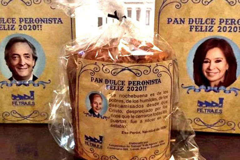 Panetones peronistas vendidos no dia da posse de Alberto Fernández, em Buenos Aires