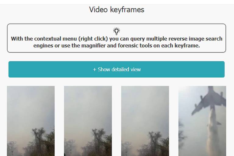 Imagem mostra ferramenta invid onde vídeo foi dividido em diversos frames, que podem ser usados para buscas na internet