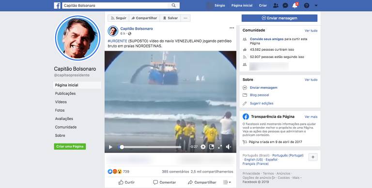 Viralizou que vídeo mostrava navio venezuelano despejando petróleo. Na verdade, ele despejava areia em uma operação de dragagem em Portugal.