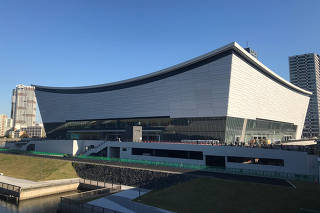 An exterior view of Ariake Arena, the venue for Tokyo 2020 Olympic and Paralympic Games volleyball and wheelchair basketball events, in Tokyo