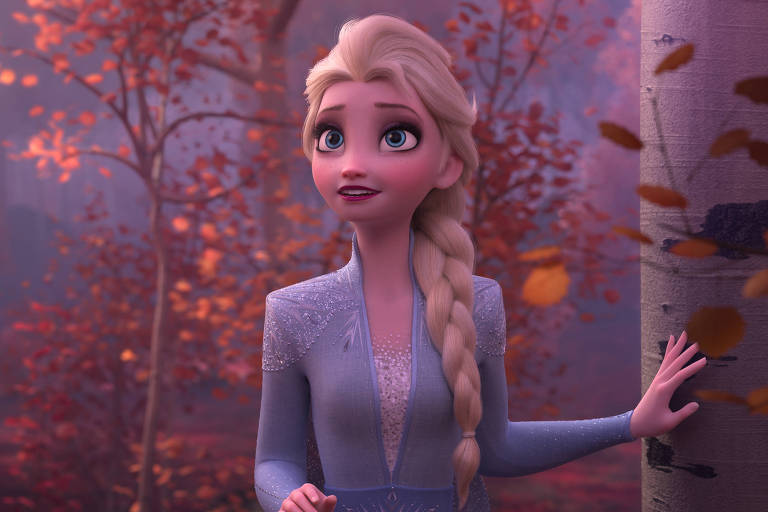A rainha Elsa se deslumbra com a floresta encantada em cena de 'Frozen 2'