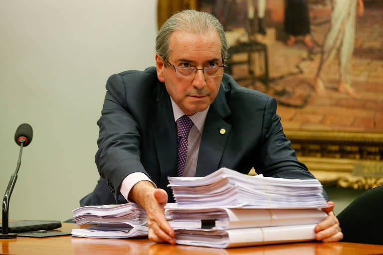 Eduardo Cunha (MDB-RJ), na época de seu processo de cassação, em reunião na Comissão de Constituição e Justiça da Câmara que tratava de um recurso apresentado por sua defesa
