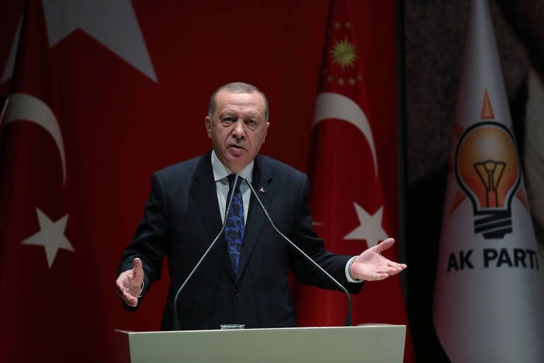 O presidente da Turquia, Recep Tayyip Erdogan, durante reunião de seu partido em Ancara