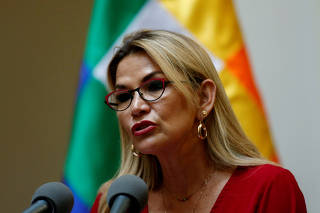 FILE PHOTO: Bolivia's interim president Jeanine Anez speaks during a ceremony at the presidential palace in La Paz